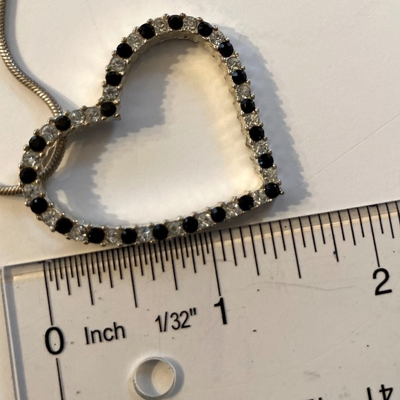 Silver Tone Necklace with Heart Charm - Black Stones "Statement" - Picture 2 of 3